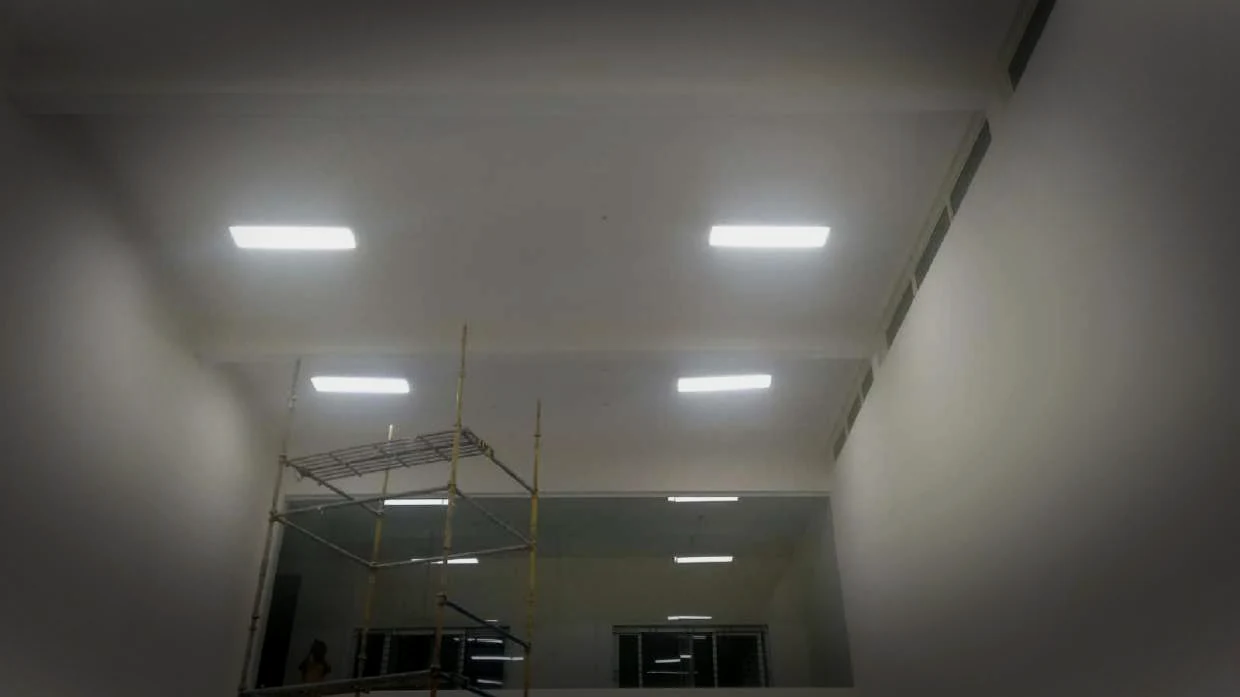 Fixtures in a fitted-out ceiling, access still up